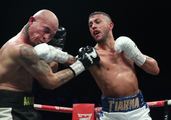 BEN SHALOM’S BOXXER FIGHT NIGHT17/12/22 BOURNEMOUTH INTERNATIONAL CENTRE PIC LAWRENCE LUSTIG/BOXXER WELTERWEIGHT CONTEST MICHAEL McKINSON v ROBERTO ARRIAZA